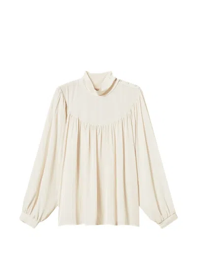 Twinset Crêpe De Chine Blouse With Gathering In Neutral