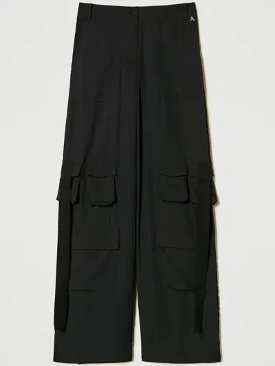 Twinset Crêpe De Chine Cargo Trousers In Black