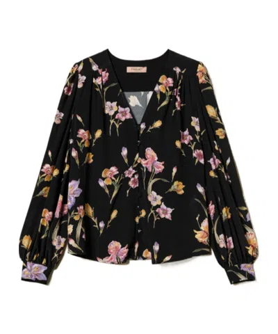 TWINSET TWINSET FLORAL PRINT V-NECK SHIRT