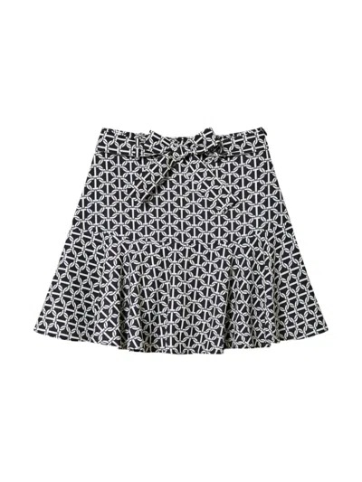Twinset Kids' Crêpe De Chine Printed Trouser-skirt In Bianco-nero