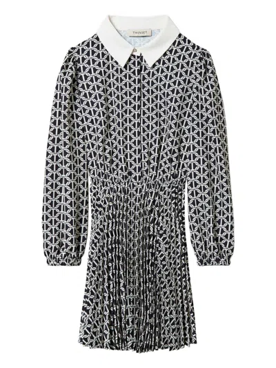 Twinset Kids' Crepe-de-chine Short Dress In Blue