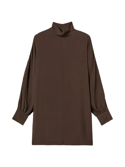Twinset Crêpe De Chine Short Dress In Brown