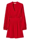 Twinset Robe Courte En Crêpe Avec Broderie In Red