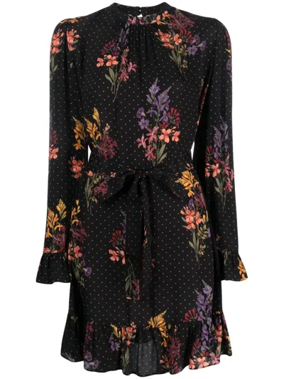 Twinset Crepe Floral Polka-dot Mini Dress In Black