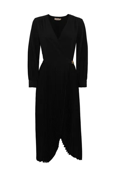 Twinset Crepe Midi Dress With Pleated Skirt In Black