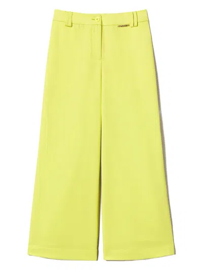 Twinset Kids' Crepe Palazzo Trousers In Yellow