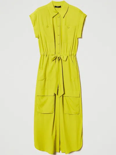 Twinset Crepe Shirt Maxi Dress In Yellow