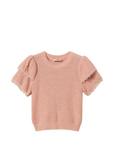 Twinset Crew Neck Jumper With Flounces In Pink