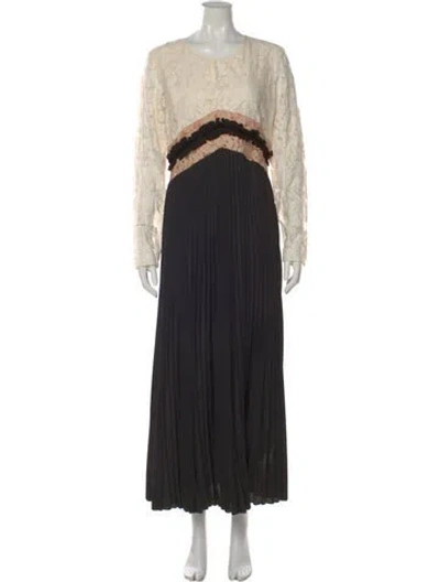 Pre-owned Twinset Crew Neck Long Dress In Black