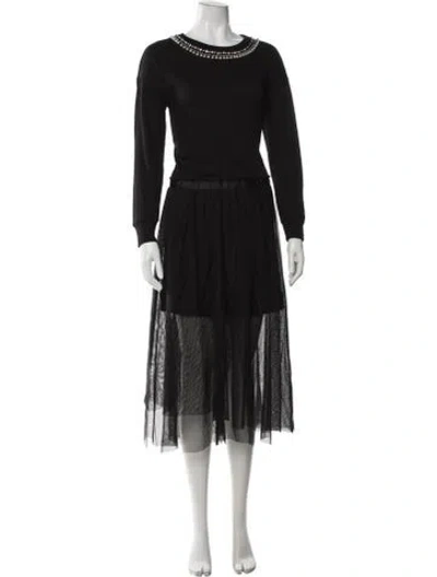 Pre-owned Twinset Crew Neck Long Dress W/ Tags In Black