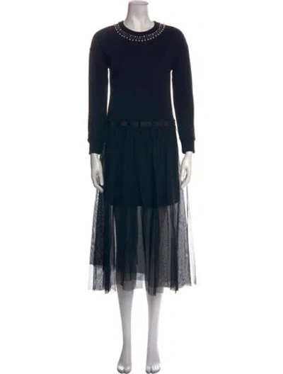 Pre-owned Twinset Crew Neck Midi Length Dress In Black