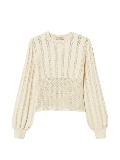 Twinset Crew Neck Punched Knit Jumper In Neutral