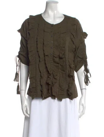 Pre-owned Twinset Crew Neck Short Sleeve Blouse In Green