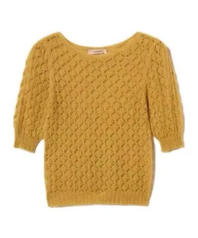 Twinset Crew Neck Short Sleeve Sweater In Yellow