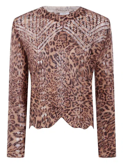 TWINSET Crew neck sweater with animal print TWINSET