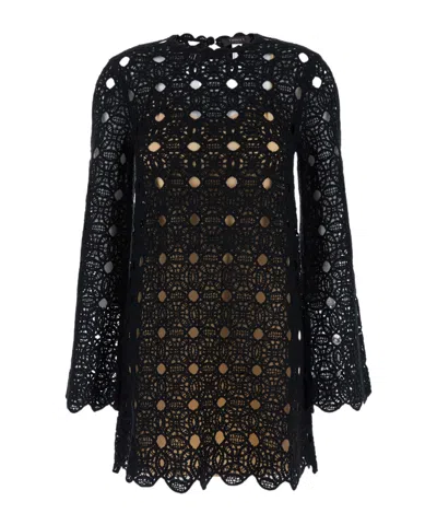 Twinset Crewneck Crochet-knit Mini Dress
