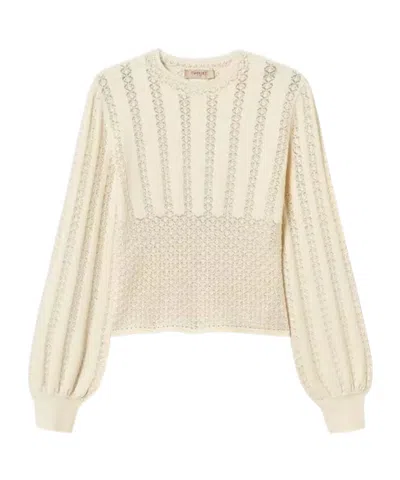 Twinset Crew-neck Cut-out Knit Top In White