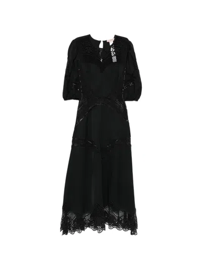 Twinset Crew-neck Midi Dress In Black