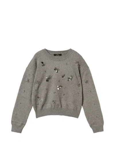 Twinset Crew-neck Sweater With Embroidery In Grey