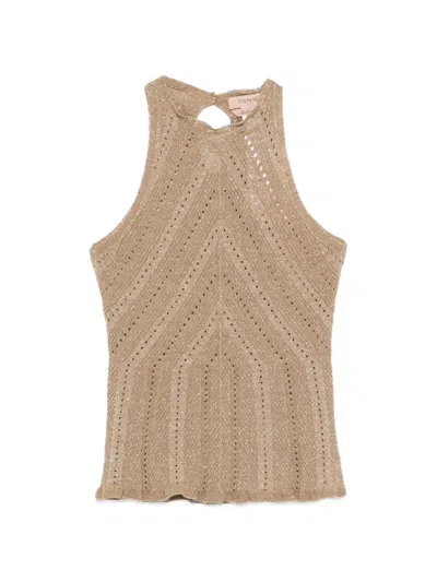 Twinset Crew-neck Tank Top In Brown