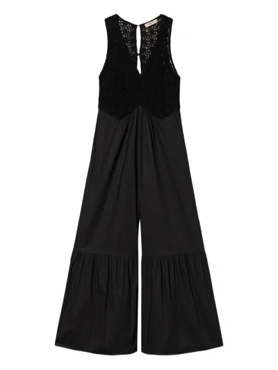 Twinset Crochet-detail Jumpsuit In Black