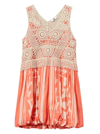 Twinset Crochet-detail Mini Dress In Neutrals