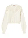 Twinset Crochet-detail Ribbed Cardigan In Neutral