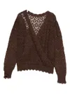 Twinset Wrap-style Open-knit Sweater With Scalloped Edges In Brown