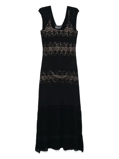 Twinset Twin-set Fitted Maxi Dress With Lace Detailing In Black