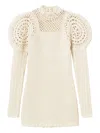 Twinset Crochet-detailed Puff-sleeve Dress In Neutral