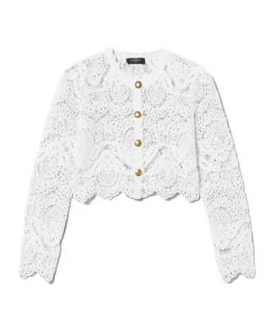 Twinset Crochet Jacket In Gardenia