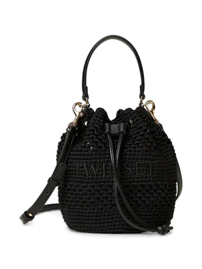 Twinset Crochet Knit Bag With Drawstring Closure And Versatile Carrying Options