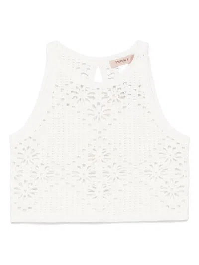 Twinset Crochet-knit Crop Top In White