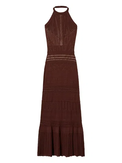 Twinset Crochet-knit Dress In Brown