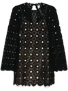 Twinset Black Short Dress With Bell Sleeves In Wool Blend Woman In Black