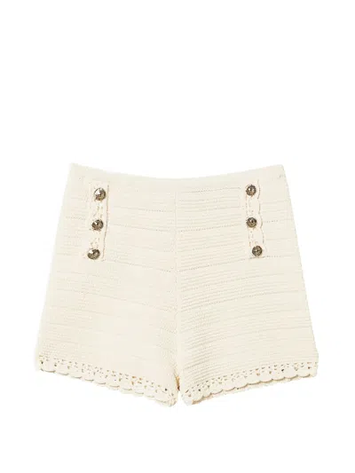 Twinset Crochet-knit Shorts In Neutral