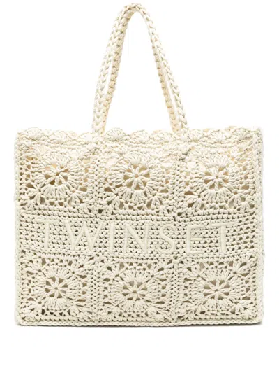 Twinset Crochet-knit Tote Bag In Neutrals