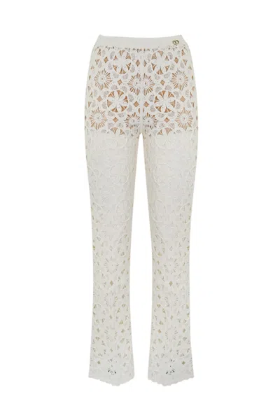 Twinset Crochet Knit Trousers In Parchment