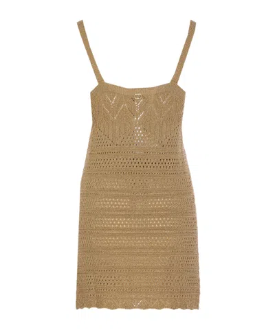 Twinset Crochet Mini Dress In Brown