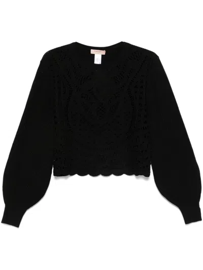 Twinset Crochet-panel Sweater In 黑色