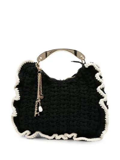 Twinset Crochet Ruffled-trim Tote Bag In Black