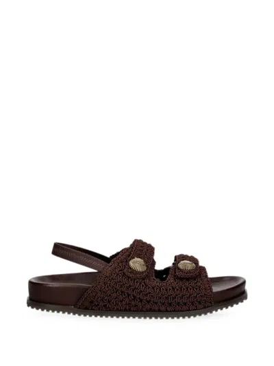 Twinset Crochet Shell-embellished Sandals In Brown