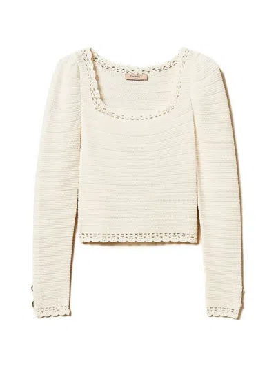 Twinset Crochet Sweater In Neutral