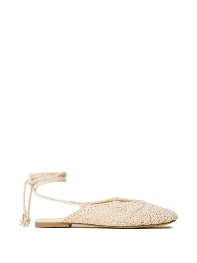 Twinset Crochet Tie Ballerinas In Neutral