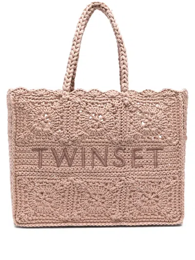Twinset Crochet Tote Bag In Pink
