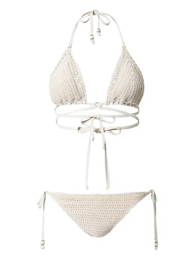 Twinset Crochet-triangle Bikini In Neutral