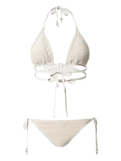 Twinset Crochet Triangle Bikini In Neutral