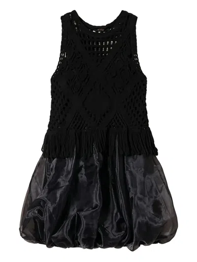 Twinset Crochet-trimmed Bubble Mini Dress In Black