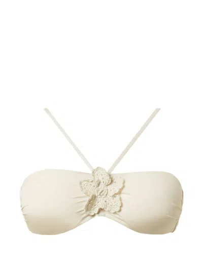 Twinset Crochet-brooch Bikini Top In Neutral