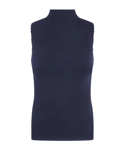 Twinset Crochet-detail Knit Top In Blue